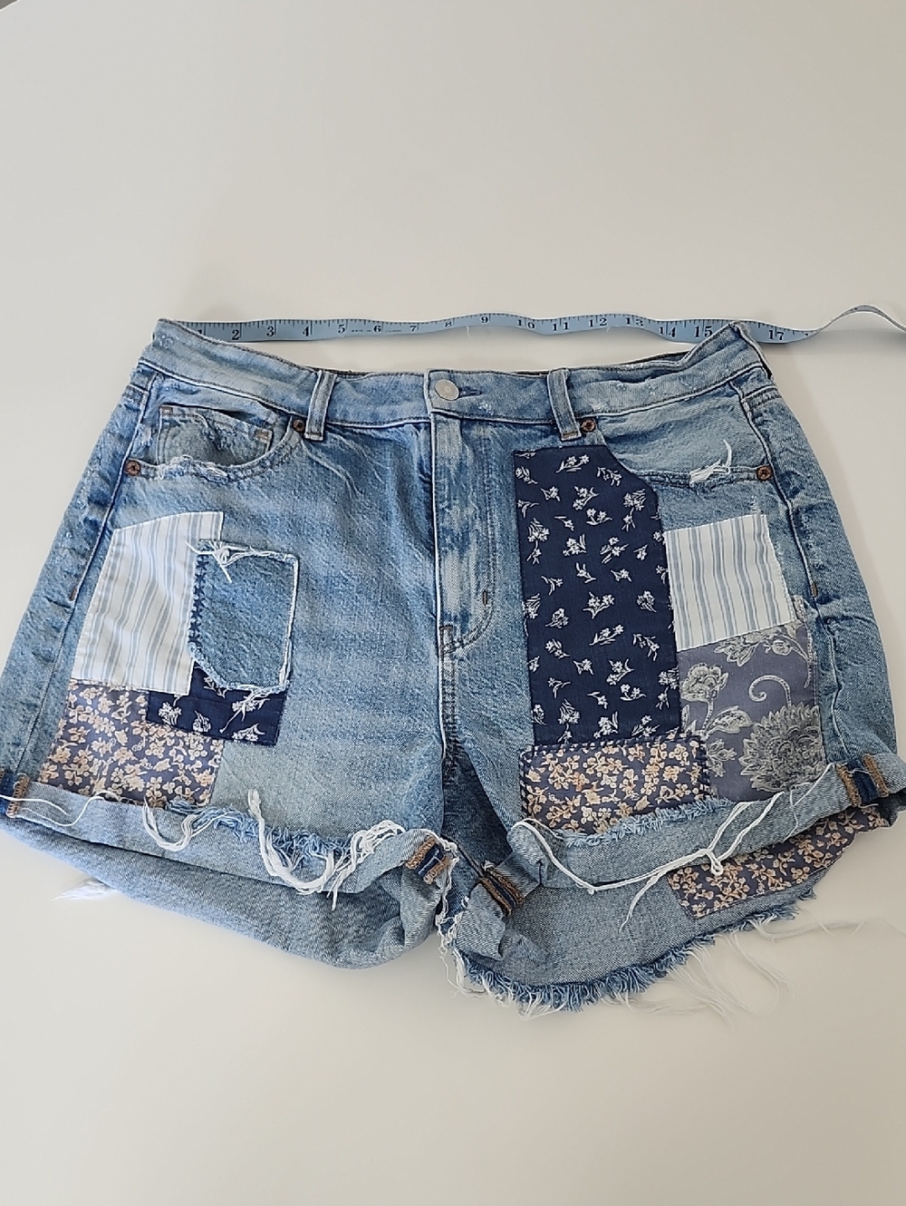 American Eagle Outfitters Light Blue Denim Patchwork Shorts